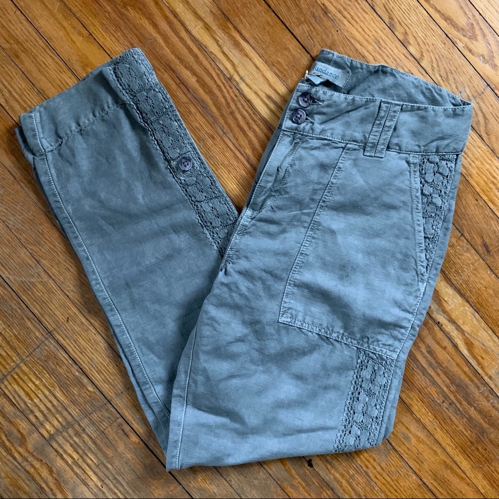 SUNDANCE Green Cargo Pants W/ Lace Trim